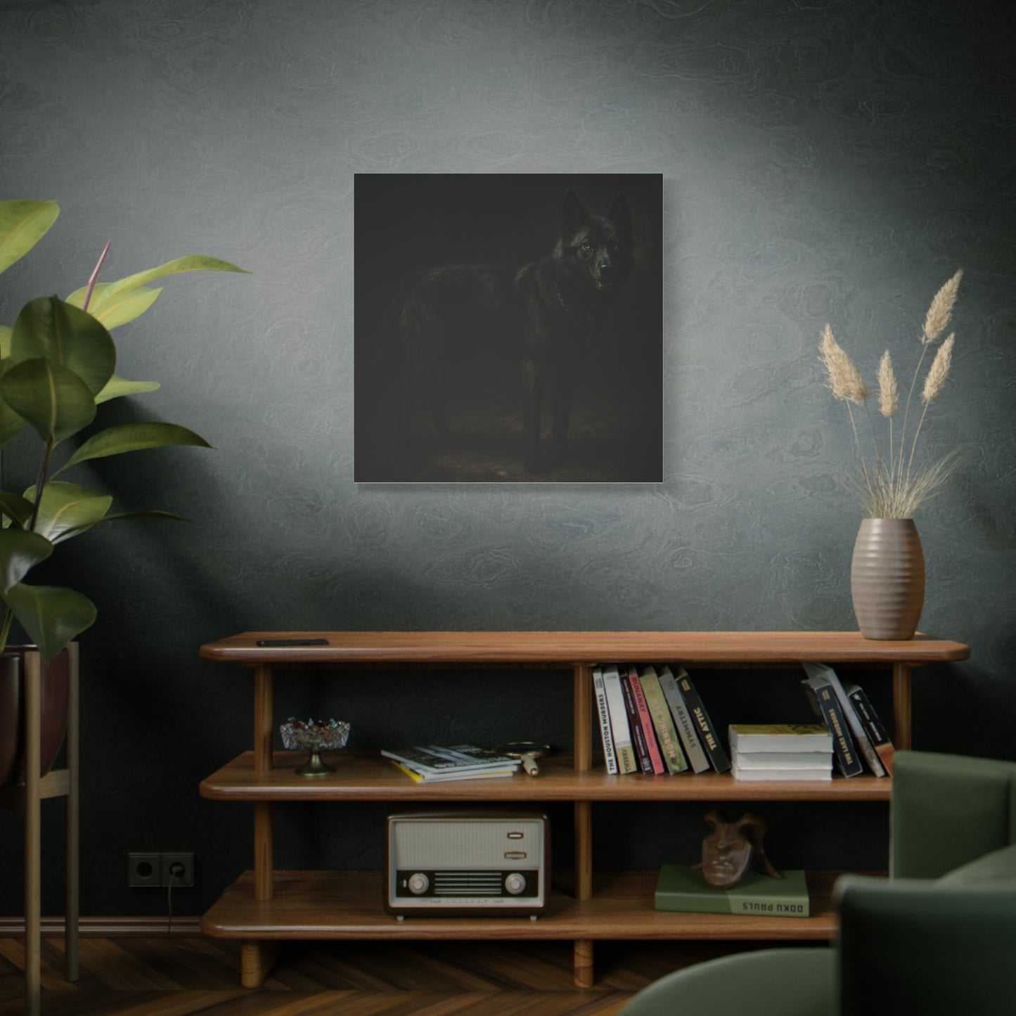 Odin – The Dark Majesty” Premium Poster Print, Black German Shepherd Canvas Wall Art — Dark Moody Animal Portrait