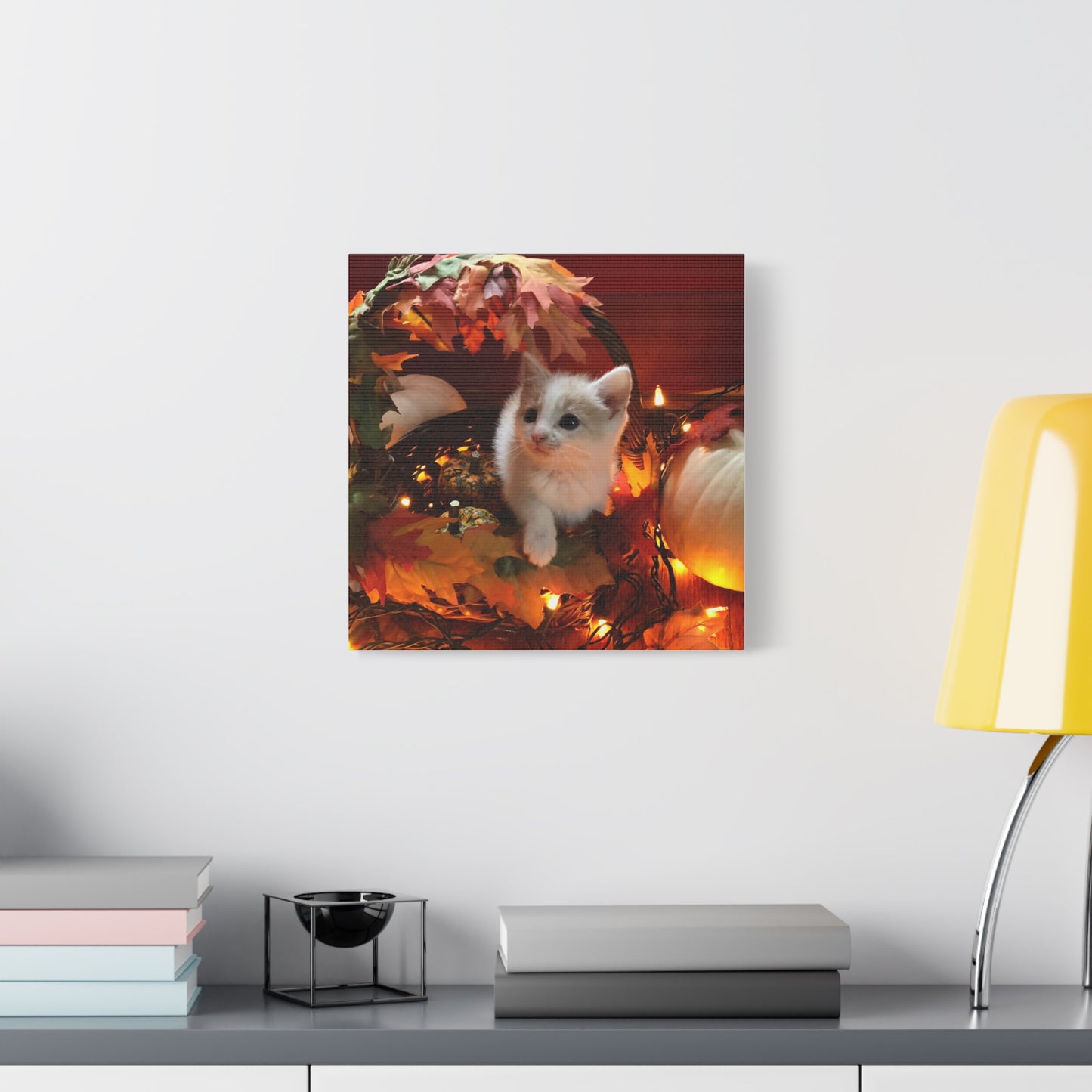Autumn Kitten Canvas Wall Art — Cute Fall Cat Pumpkin Decor
