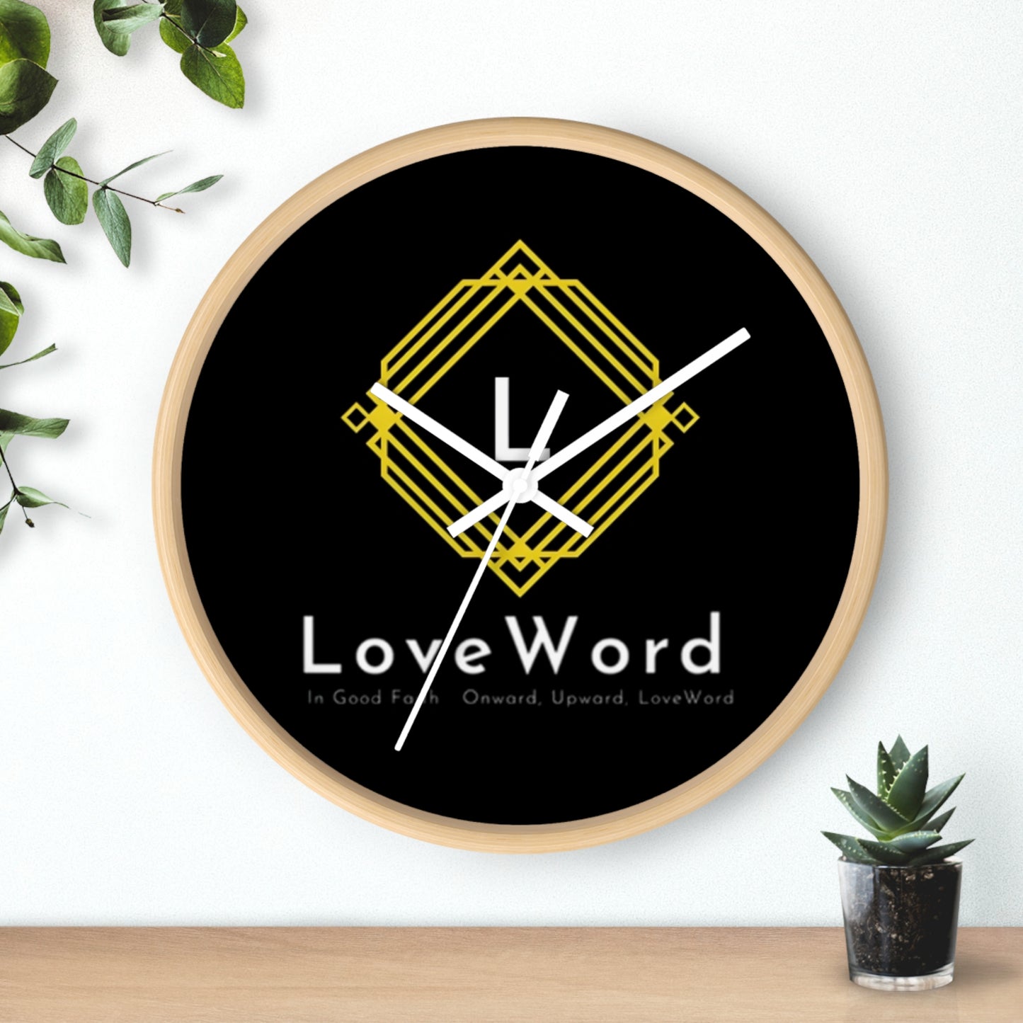 LoveWord Logo Wall Clock — Modern Black & Gold Decorative Clock