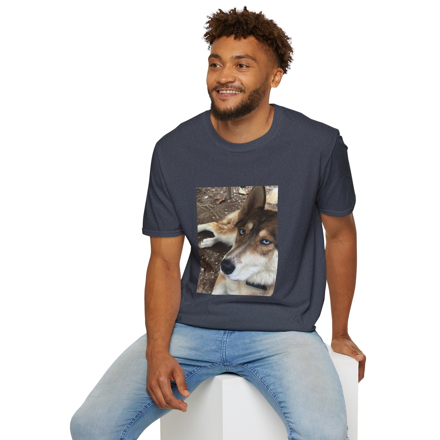 Husky Portrait T-Shirt — Realistic Blue-Eyed Dog Photo Tee