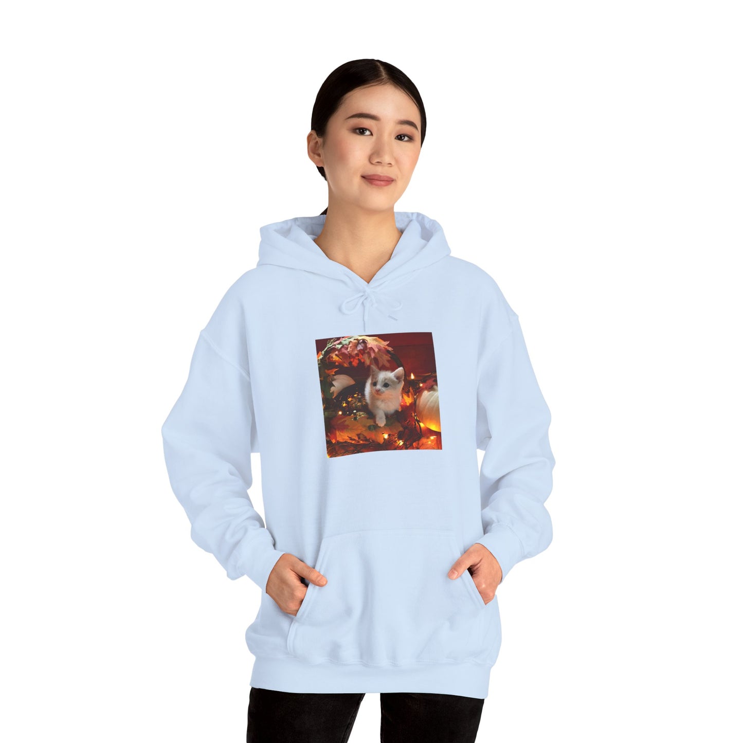 Cozy Autumn Kitten Hoodie — Cute Cat Fall Leaves Sweatshirt