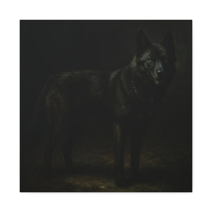Odin – The Dark Majesty” Premium Poster Print, Black German Shepherd Canvas Wall Art — Dark Moody Animal Portrait