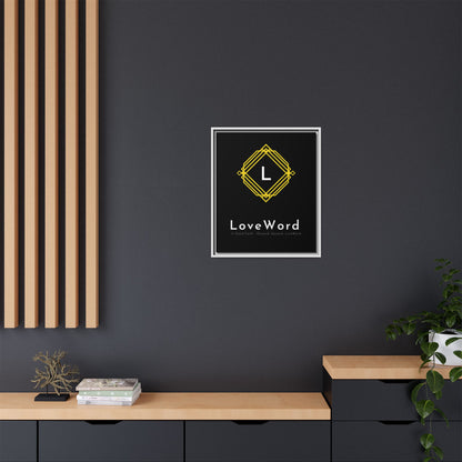 Framed Matte Canvas Art – LoveWord Gold Emblem on Black