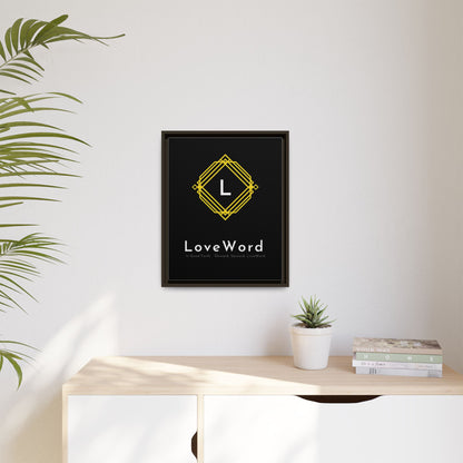 Framed Matte Canvas Art – LoveWord Gold Emblem on Black