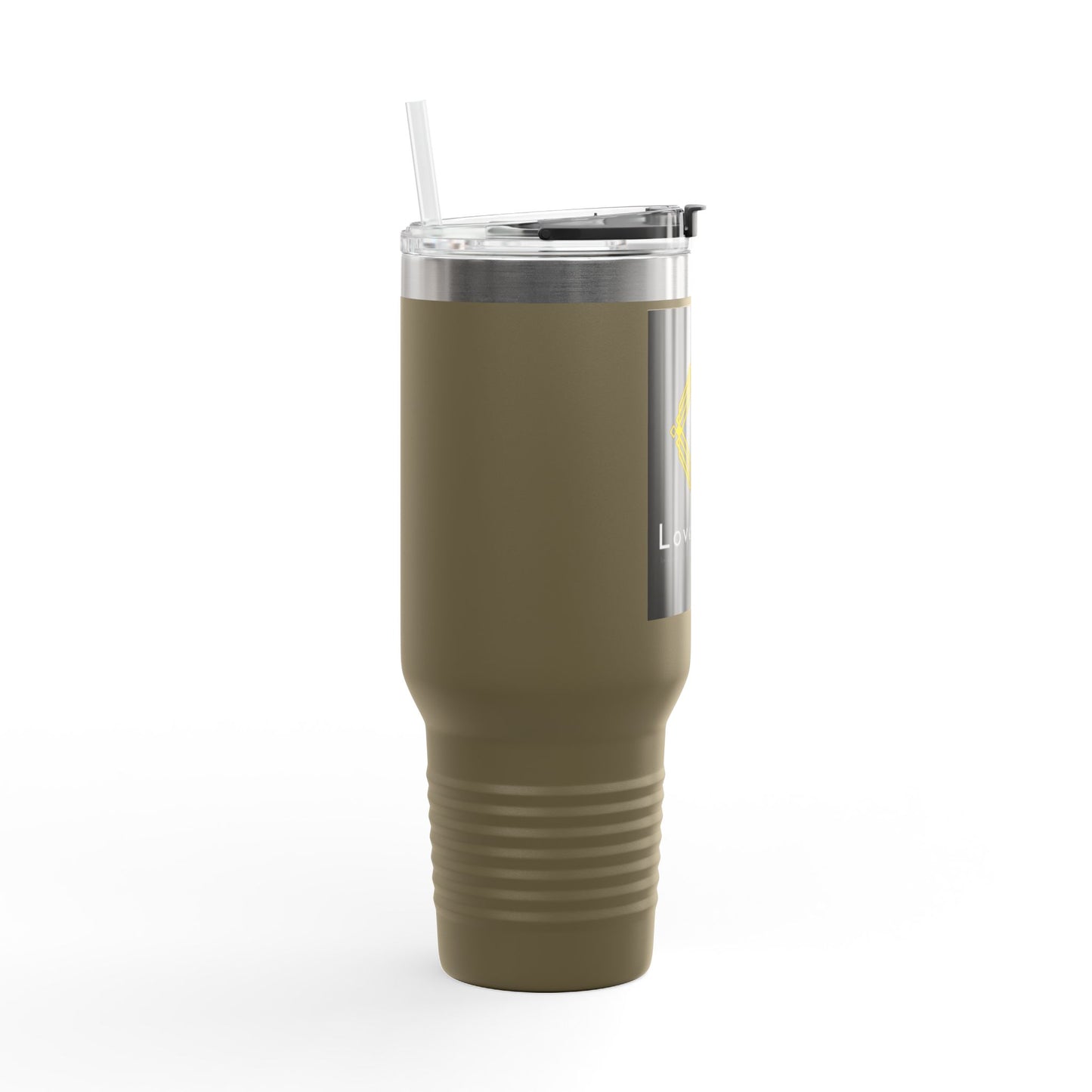 40oz Insulated Travel Mug with LoveWord Logo — Large Spill‑Resistant Tumbler with Straw & Handle
