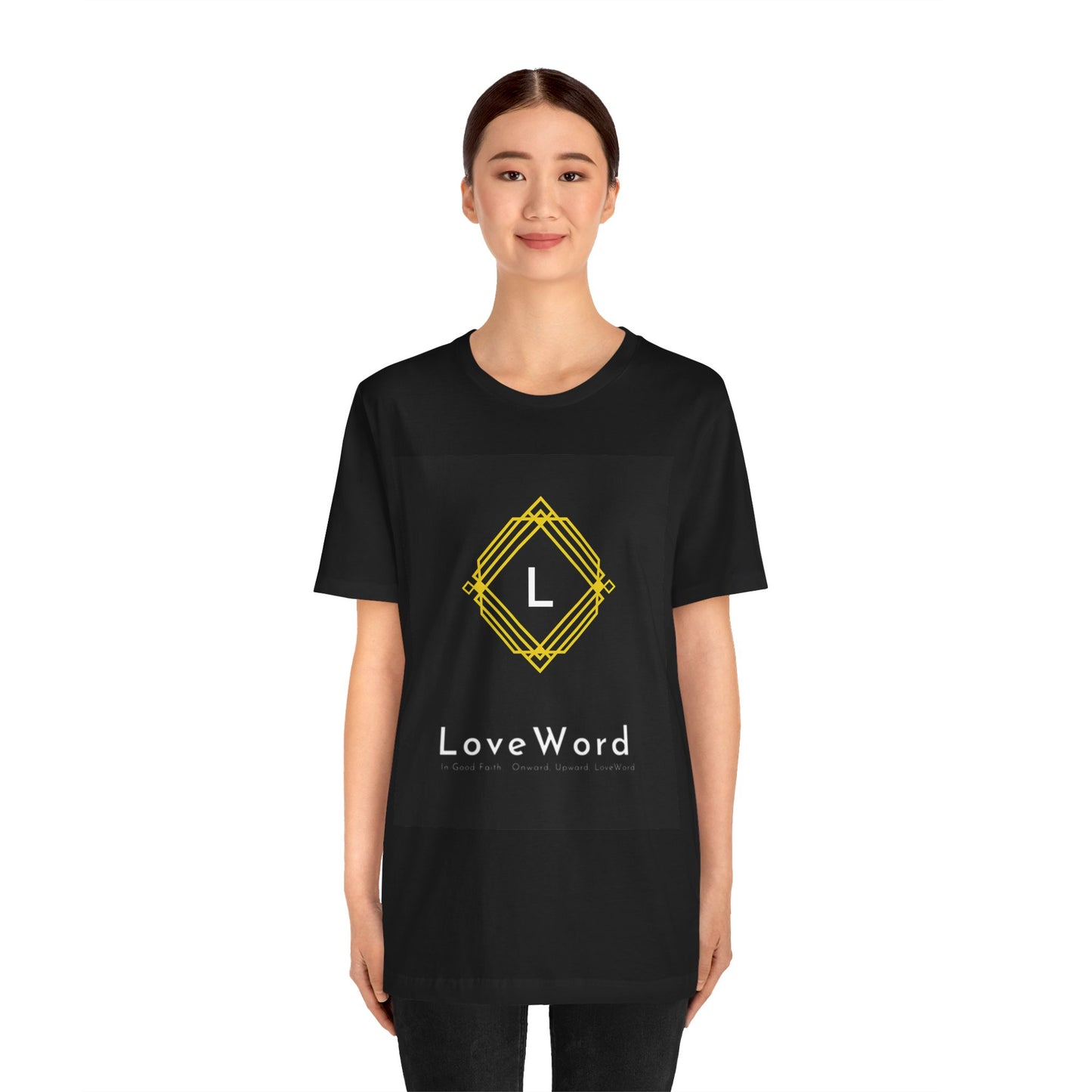 LoveWord Monogram Tee — Geometric Gold Emblem T‑Shirt