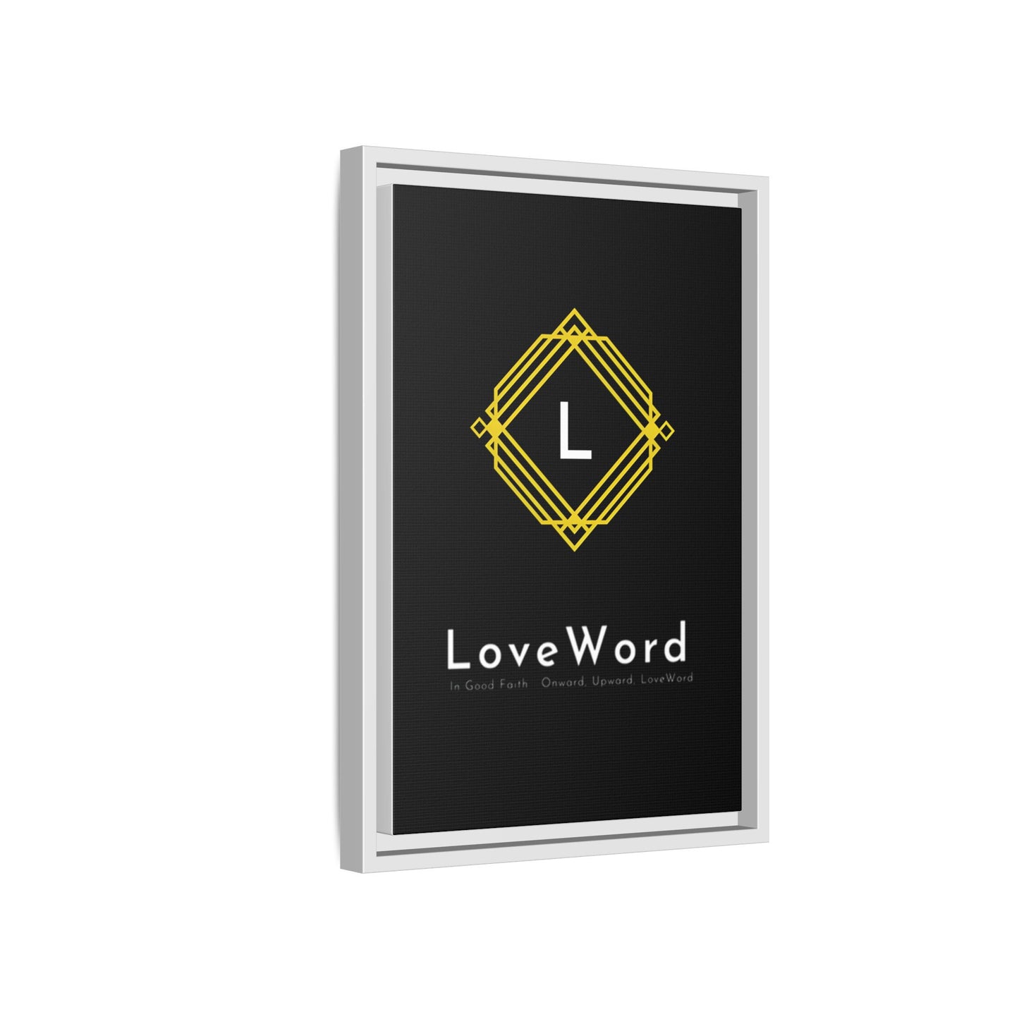 Framed Matte Canvas Art – LoveWord Gold Emblem on Black