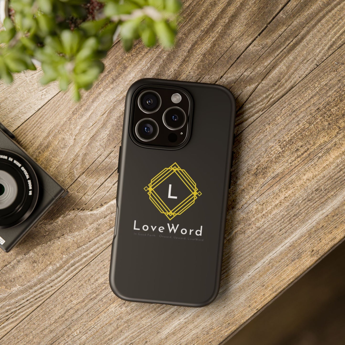 LoveWord Monogram Tough Phone Case — Black Protective iPhone Cover