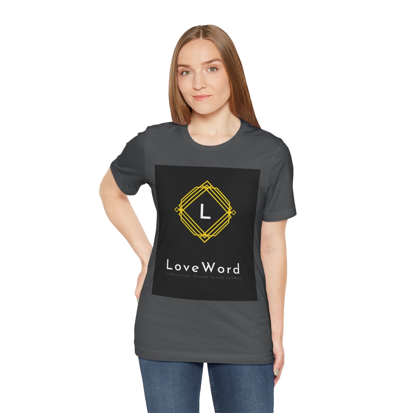 LoveWord Monogram Tee — Geometric Gold Emblem T‑Shirt