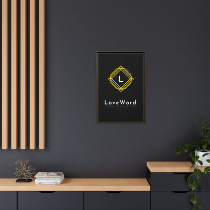 Framed Matte Canvas Art – LoveWord Gold Emblem on Black