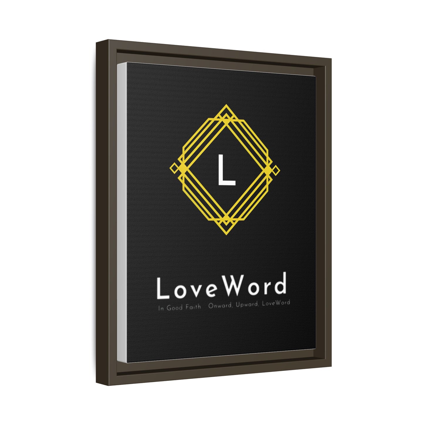 Framed Matte Canvas Art – LoveWord Gold Emblem on Black