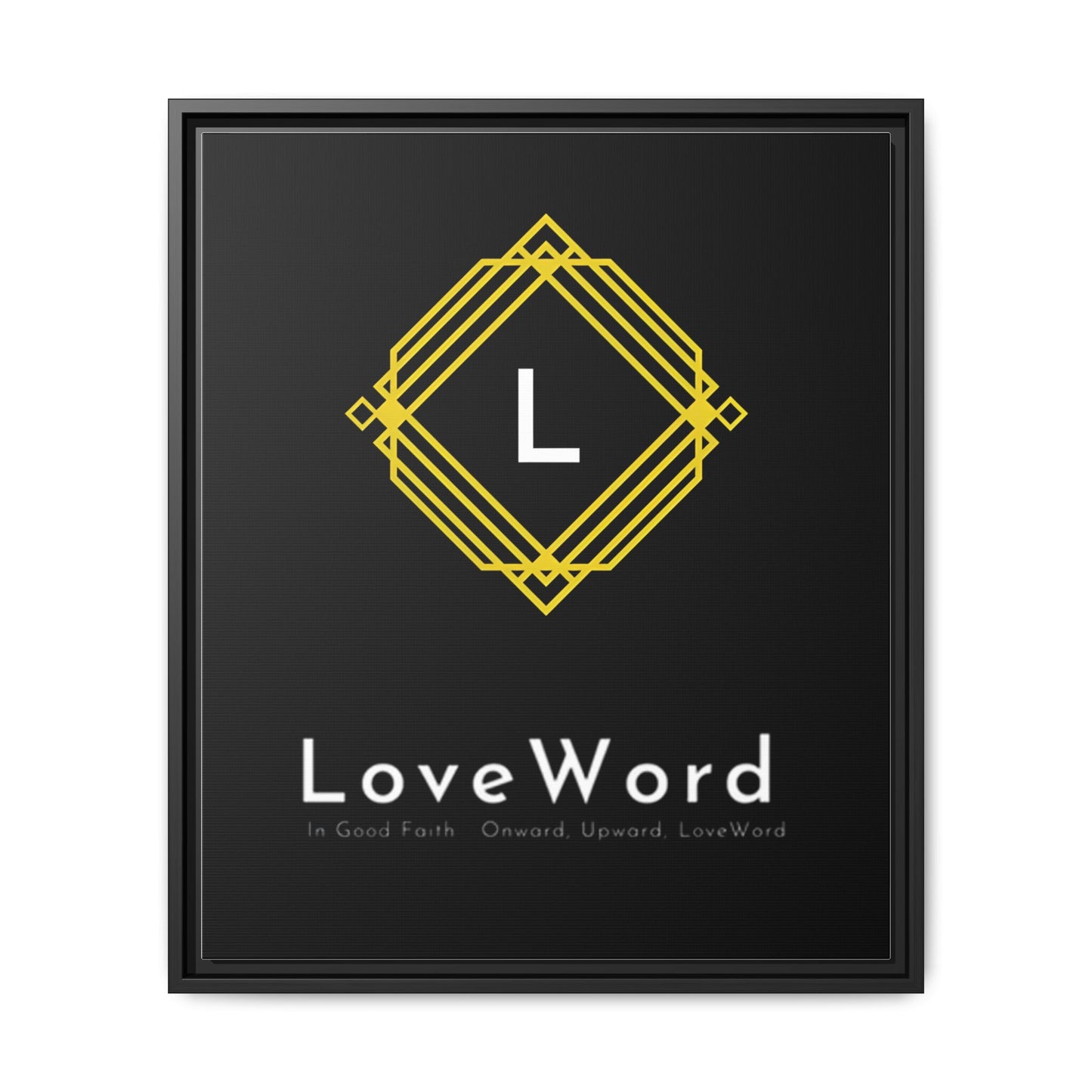 Framed Matte Canvas Art – LoveWord Gold Emblem on Black