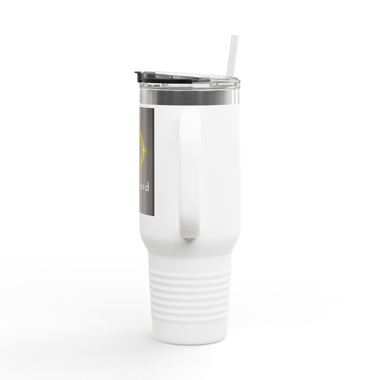 40oz Insulated Travel Mug with LoveWord Logo — Large Spill‑Resistant Tumbler with Straw & Handle