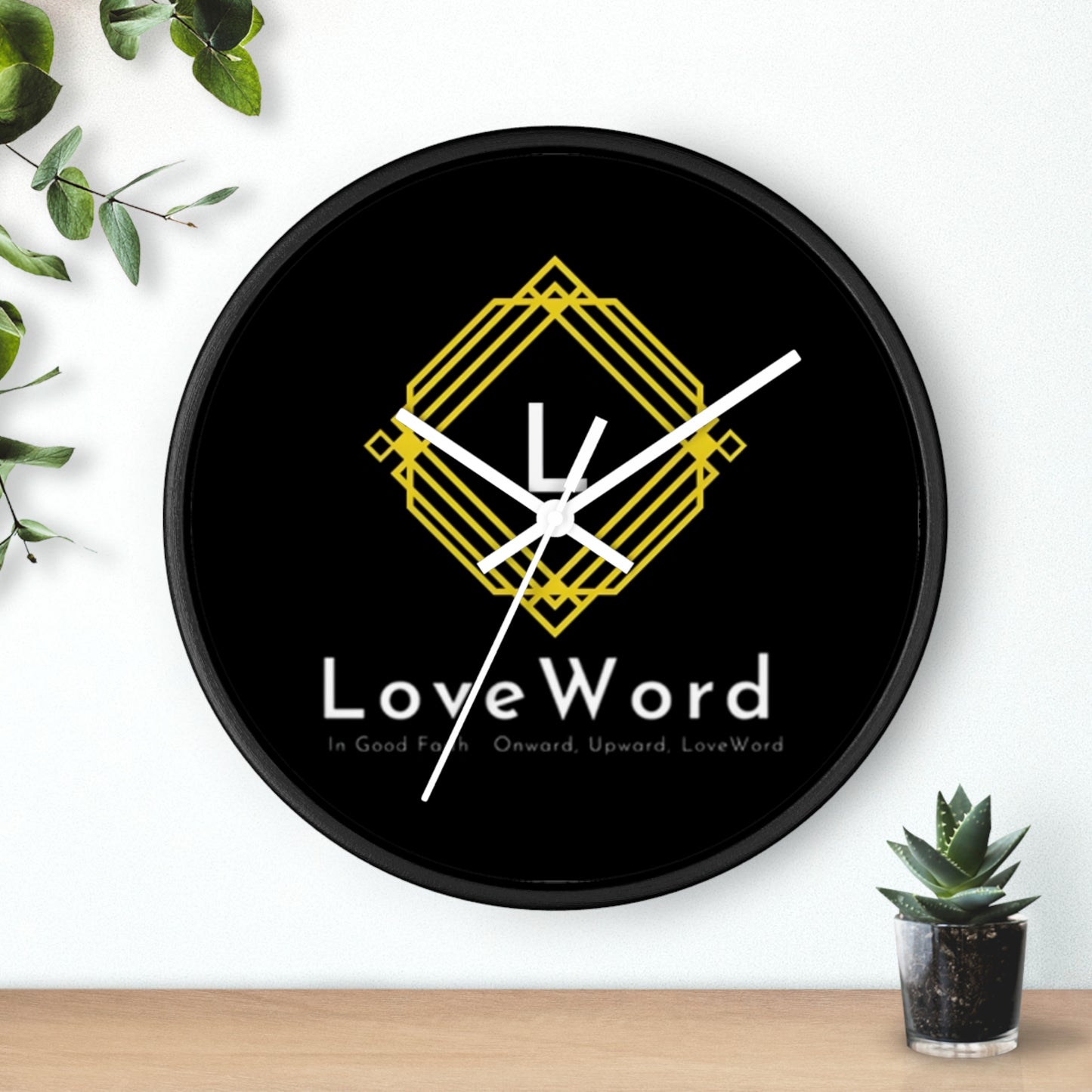 LoveWord Logo Wall Clock — Modern Black & Gold Decorative Clock
