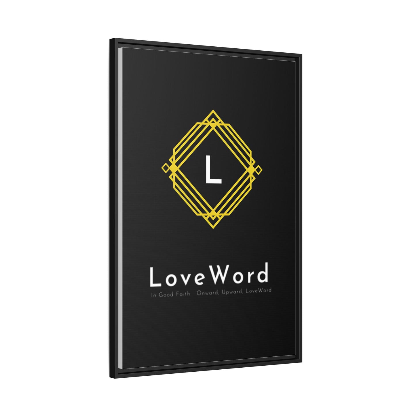 Framed Matte Canvas Art – LoveWord Gold Emblem on Black