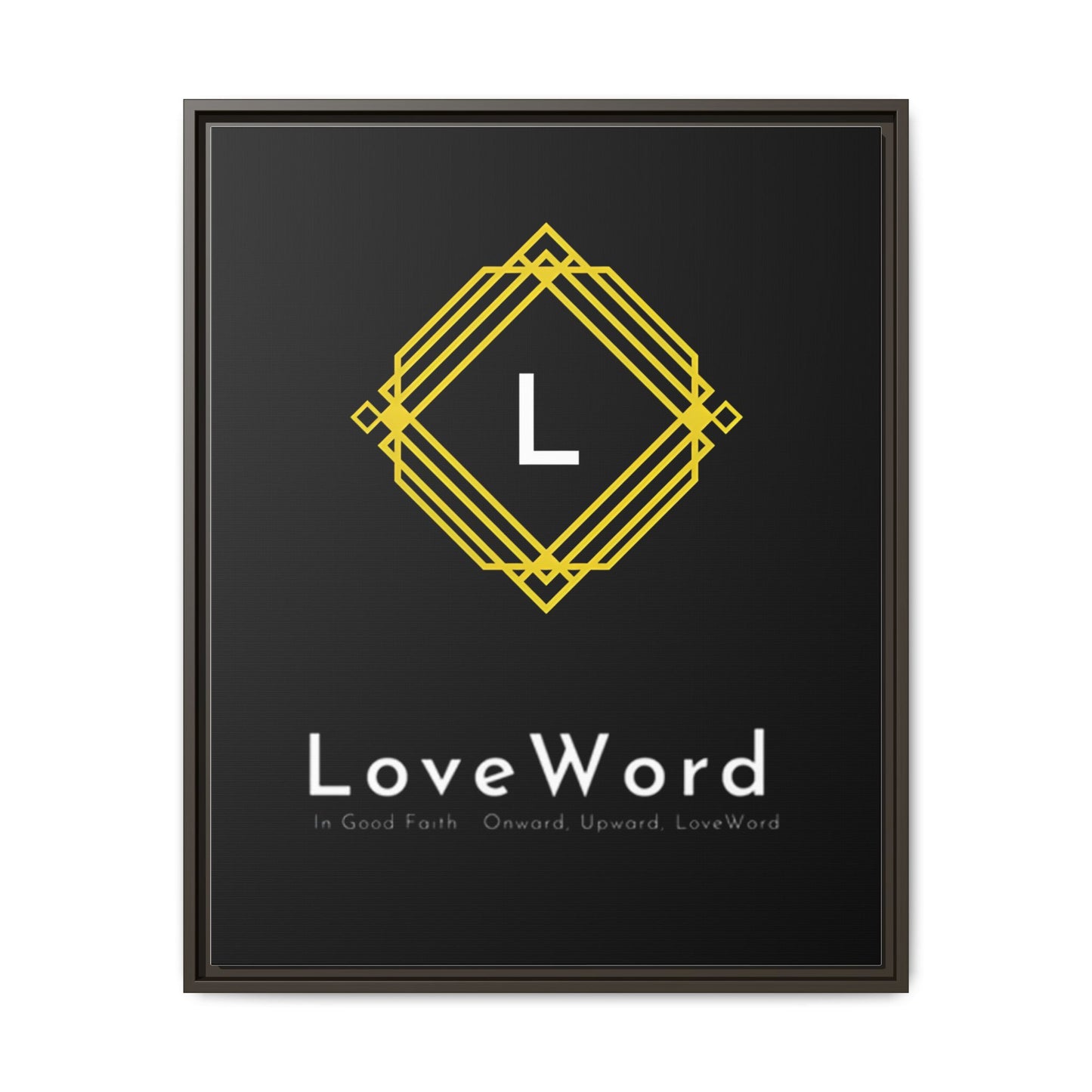 Framed Matte Canvas Art – LoveWord Gold Emblem on Black