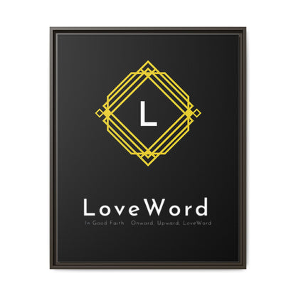 Framed Matte Canvas Art – LoveWord Gold Emblem on Black