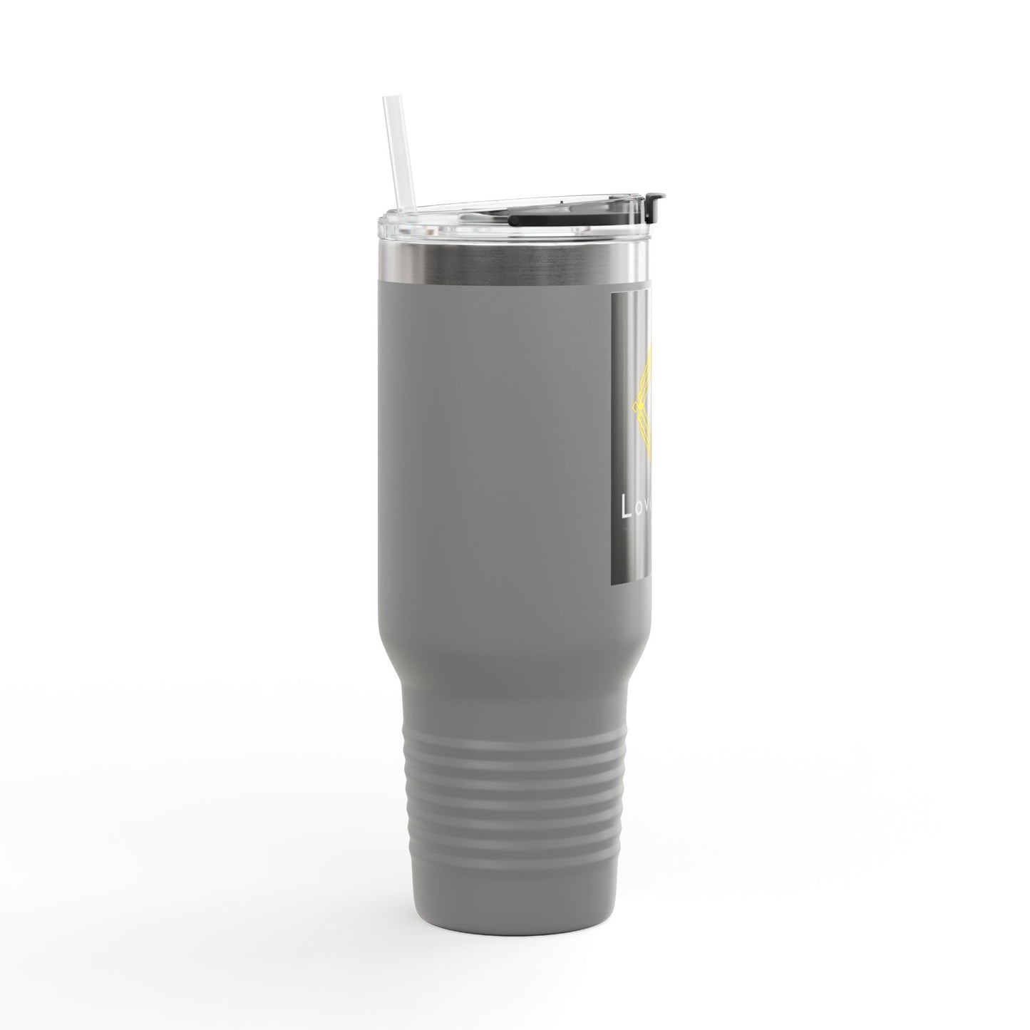 40oz Insulated Travel Mug with LoveWord Logo — Large Spill‑Resistant Tumbler with Straw & Handle