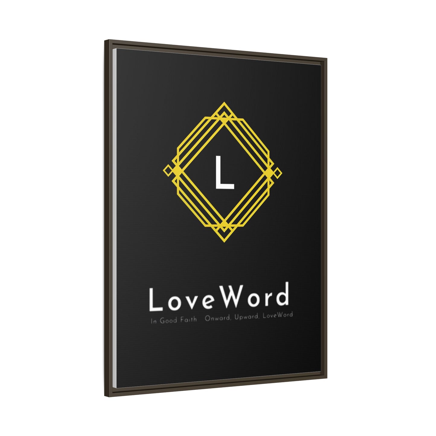 Framed Matte Canvas Art – LoveWord Gold Emblem on Black