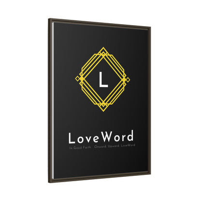 Framed Matte Canvas Art – LoveWord Gold Emblem on Black