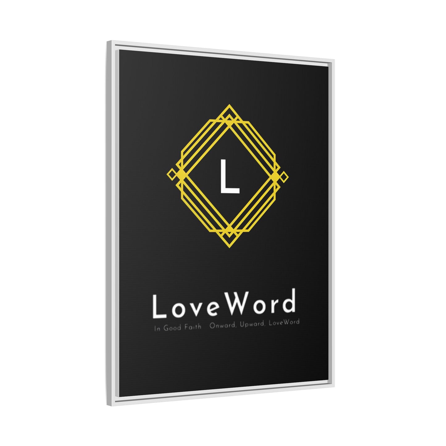 Framed Matte Canvas Art – LoveWord Gold Emblem on Black