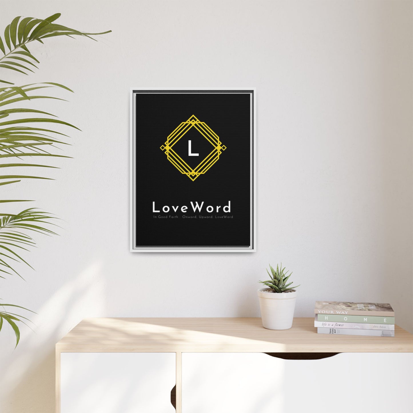 Framed Matte Canvas Art – LoveWord Gold Emblem on Black