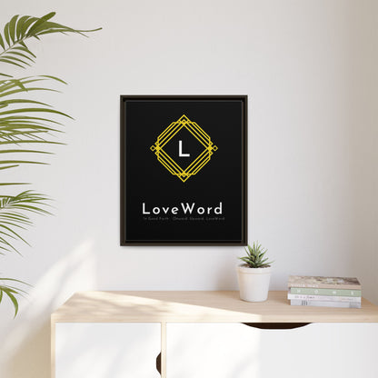 Framed Matte Canvas Art – LoveWord Gold Emblem on Black