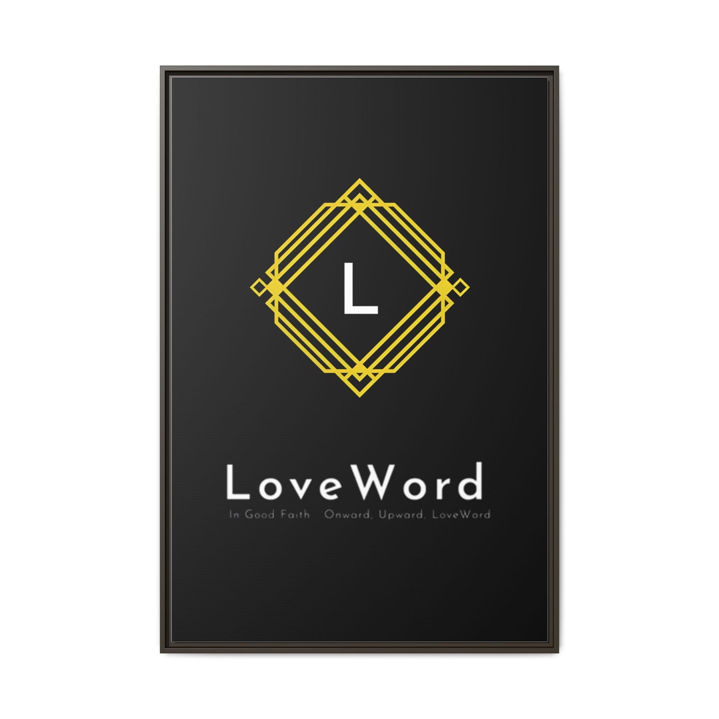 Framed Matte Canvas Art – LoveWord Gold Emblem on Black