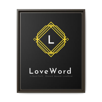 Framed Matte Canvas Art – LoveWord Gold Emblem on Black