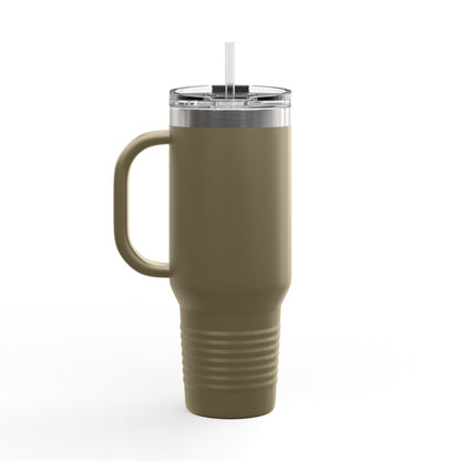 40oz Insulated Travel Mug with LoveWord Logo — Large Spill‑Resistant Tumbler with Straw & Handle