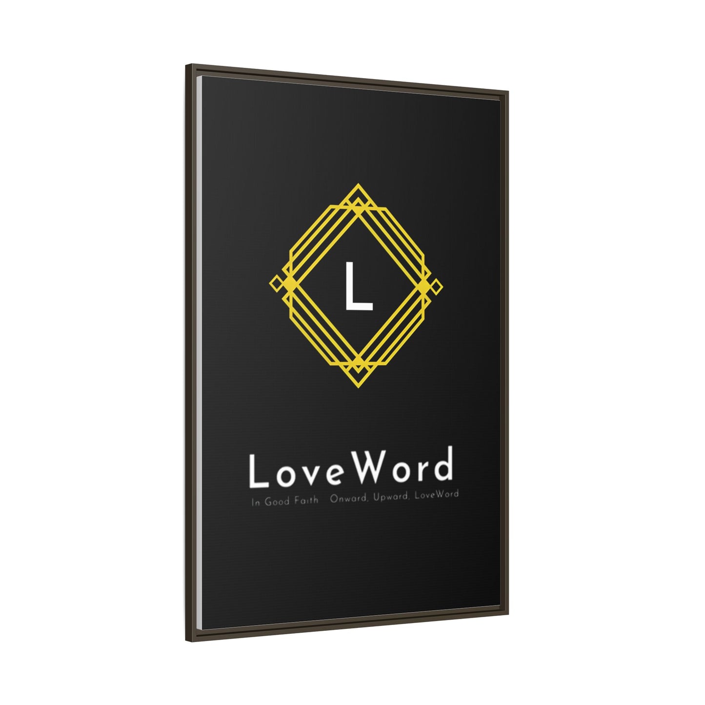Framed Matte Canvas Art – LoveWord Gold Emblem on Black