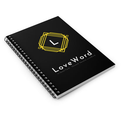 LoveWord Black Spiral Notebook — Gold Geometric Logo Ruled Journal