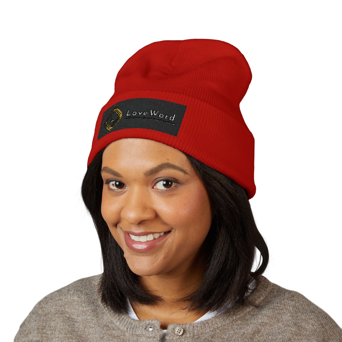 Embroidered 'LoveWord' Logo Cuffed Beanie