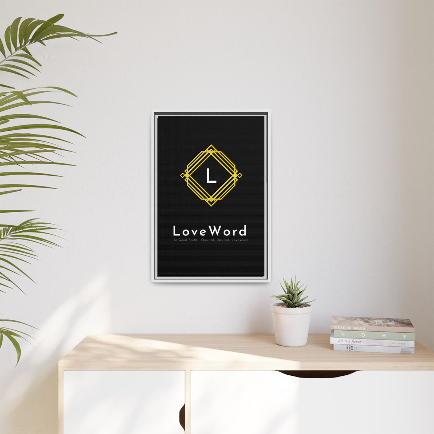 Framed Matte Canvas Art – LoveWord Gold Emblem on Black