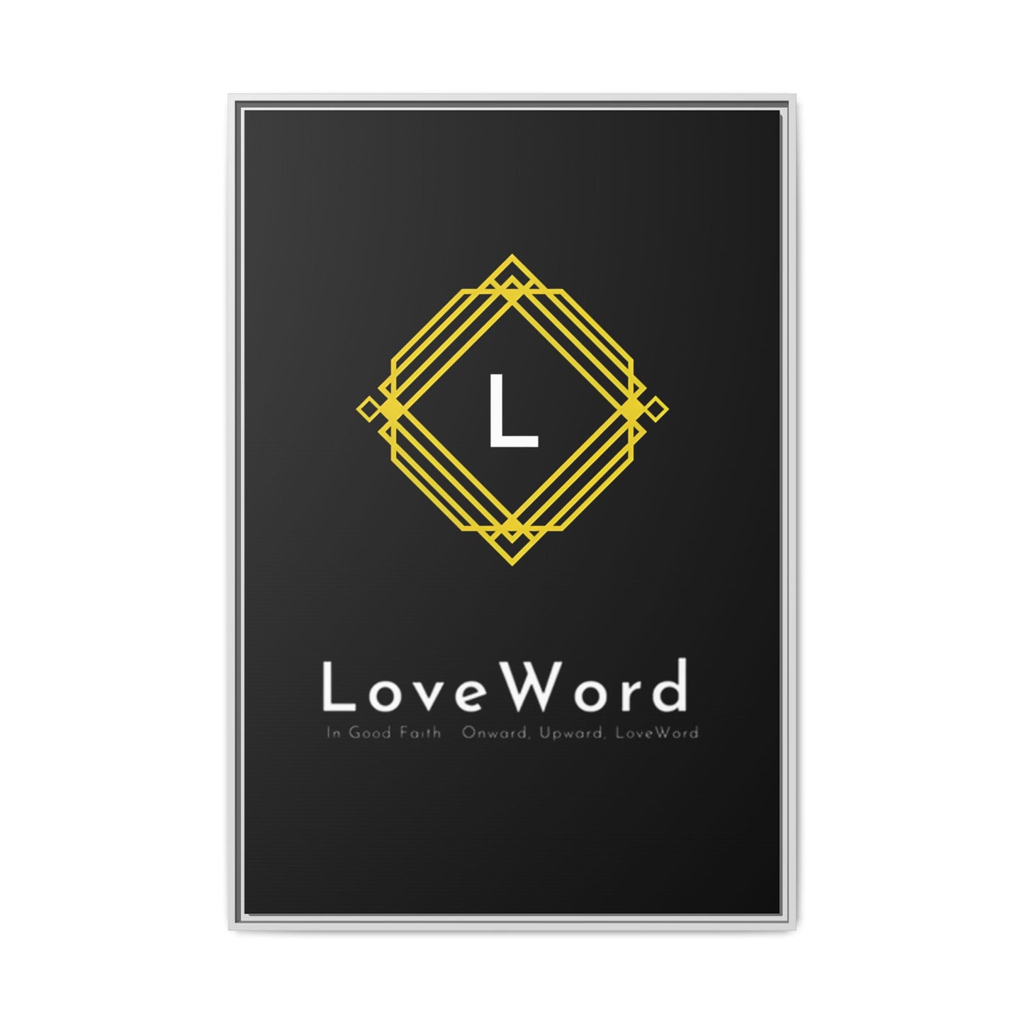 Framed Matte Canvas Art – LoveWord Gold Emblem on Black