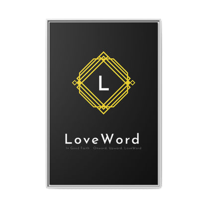 Framed Matte Canvas Art – LoveWord Gold Emblem on Black