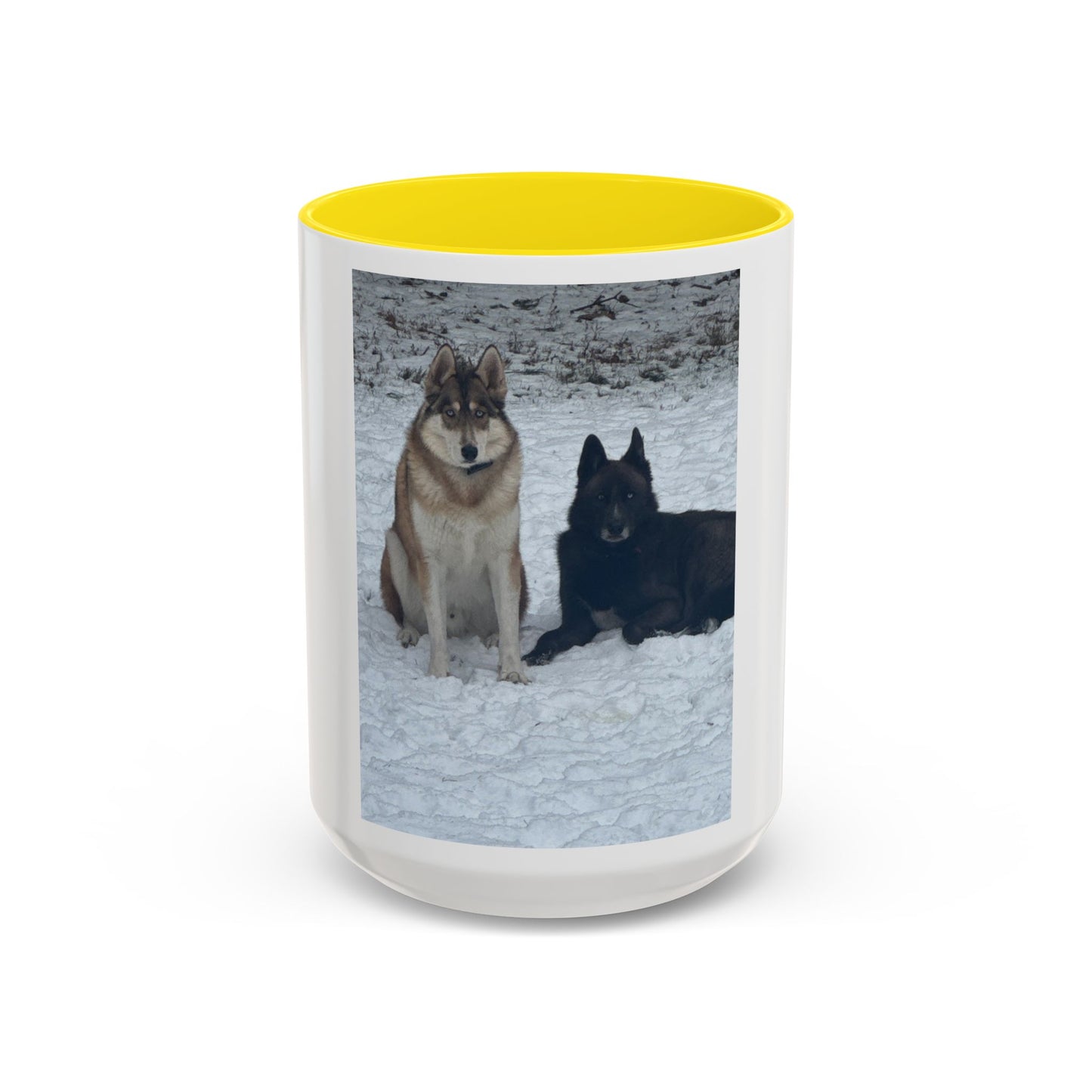 Wolf Pair Accent Coffee Mug  Photo Mug with Huskies in Snow (11/15 oz)