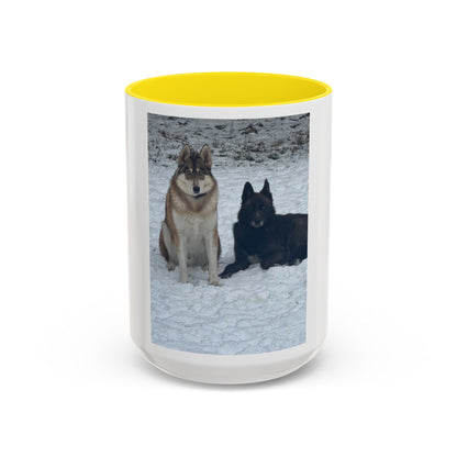 Wolf Pair Accent Coffee Mug  Photo Mug with Huskies in Snow (11/15 oz)