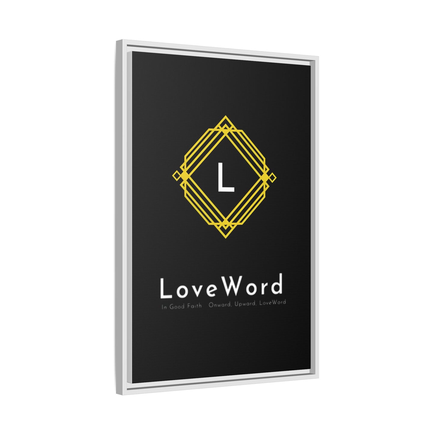 Framed Matte Canvas Art – LoveWord Gold Emblem on Black