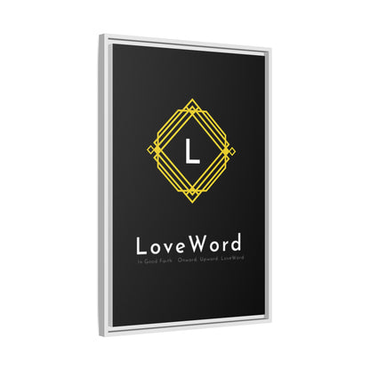 Framed Matte Canvas Art – LoveWord Gold Emblem on Black