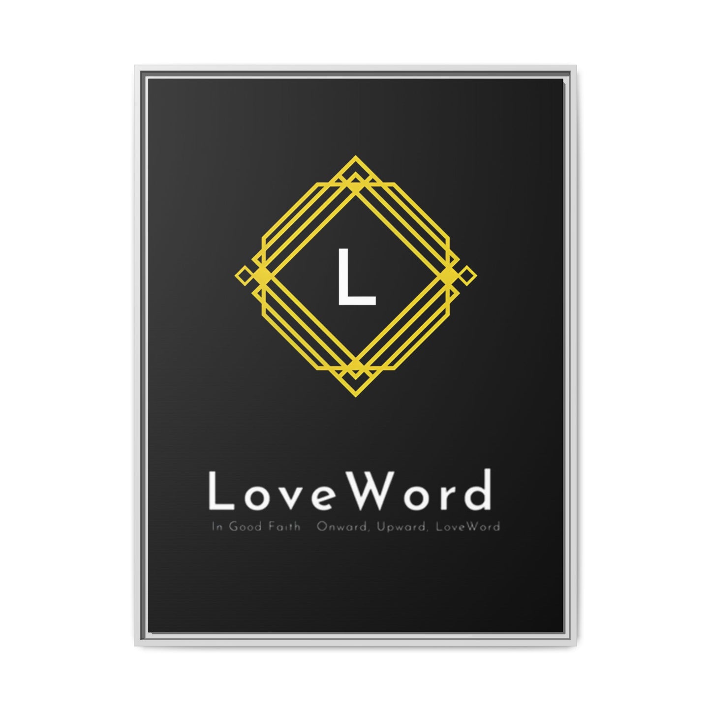 Framed Matte Canvas Art – LoveWord Gold Emblem on Black