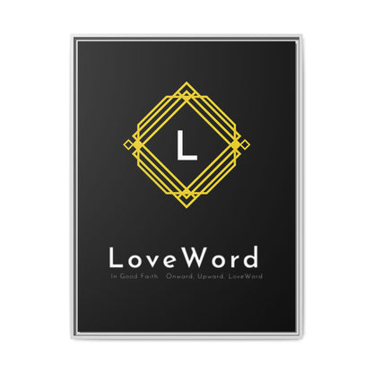 Framed Matte Canvas Art – LoveWord Gold Emblem on Black