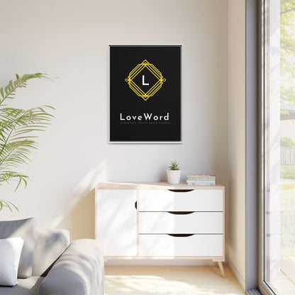 Framed Matte Canvas Art – LoveWord Gold Emblem on Black