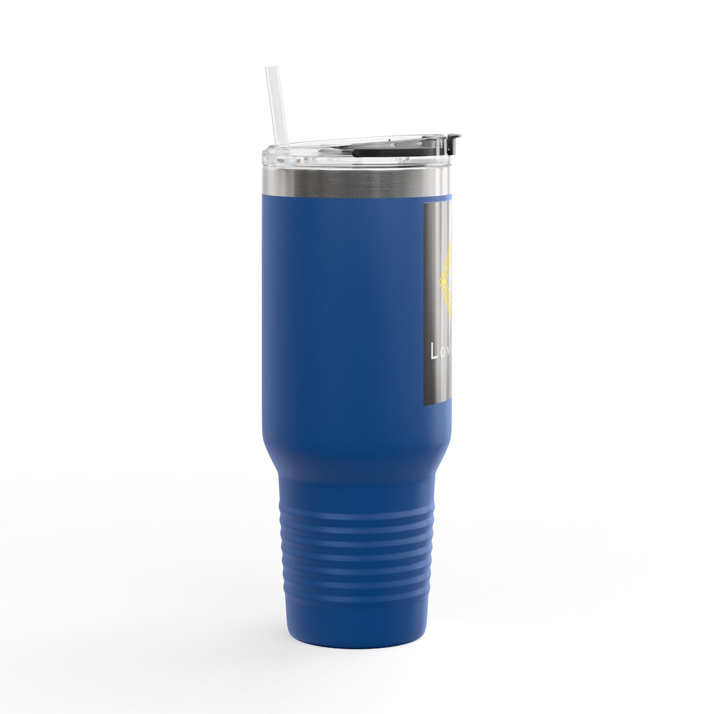 40oz Insulated Travel Mug with LoveWord Logo — Large Spill‑Resistant Tumbler with Straw & Handle