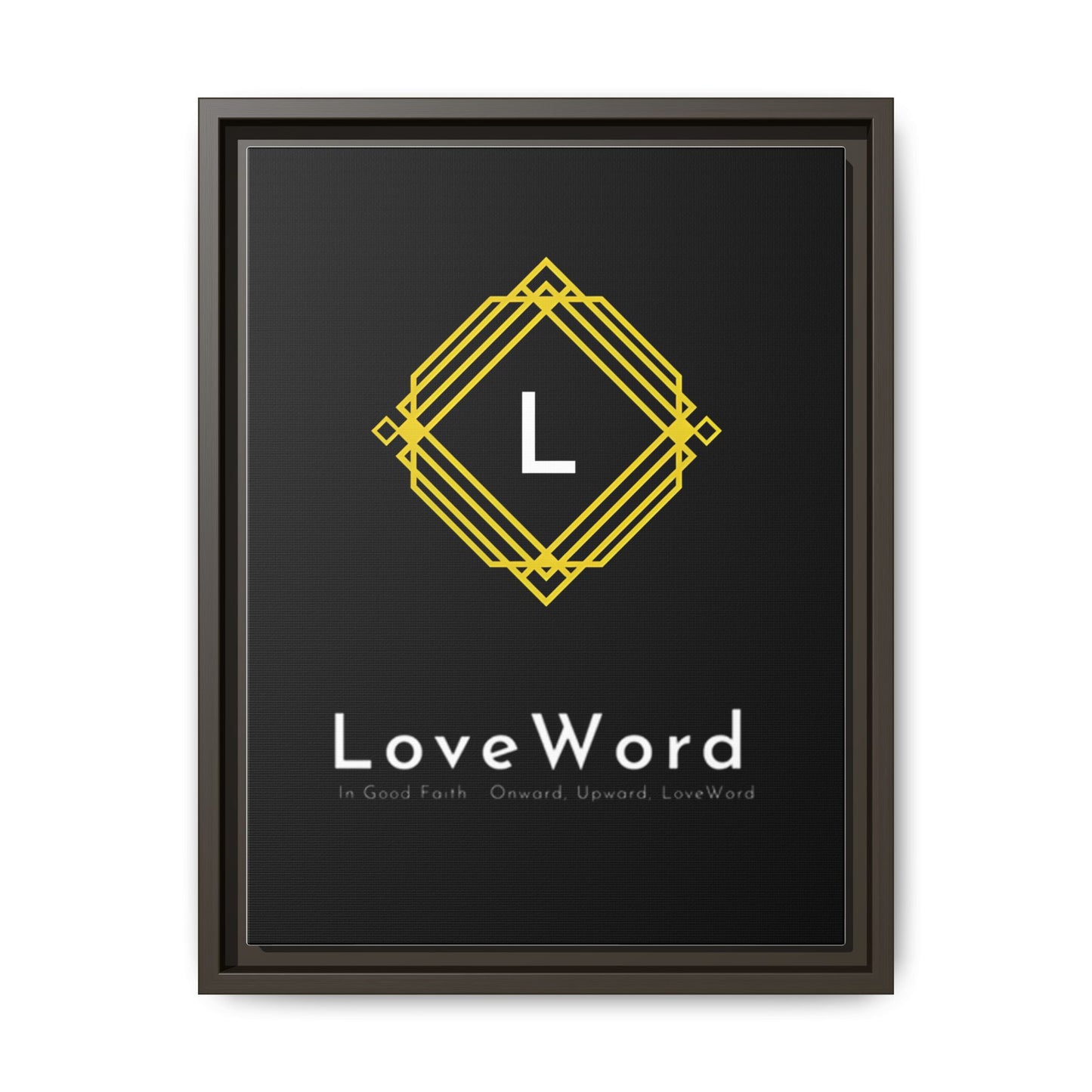 Framed Matte Canvas Art – LoveWord Gold Emblem on Black