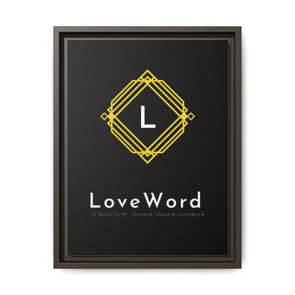 Framed Matte Canvas Art – LoveWord Gold Emblem on Black