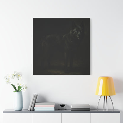 Odin – The Dark Majesty” Premium Poster Print, Black German Shepherd Canvas Wall Art — Dark Moody Animal Portrait