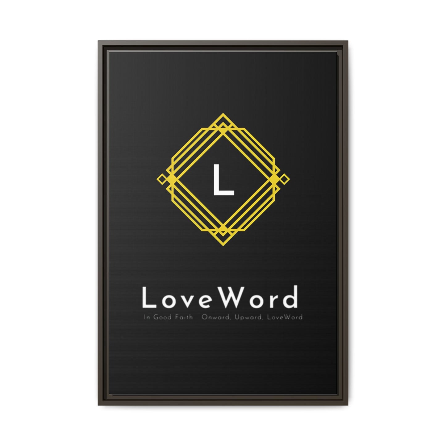 Framed Matte Canvas Art – LoveWord Gold Emblem on Black