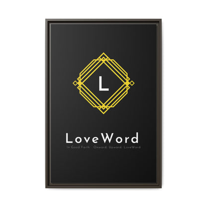 Framed Matte Canvas Art – LoveWord Gold Emblem on Black