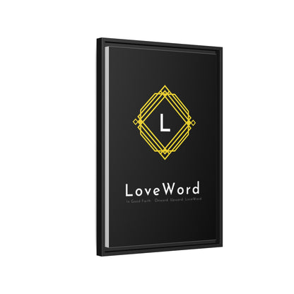 Framed Matte Canvas Art – LoveWord Gold Emblem on Black